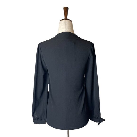 ModCloth Black Ideal Discovery V Neck Long Puff Sleeve Tie Cuffs Blouse Size XXS - Picture 5 of 11
